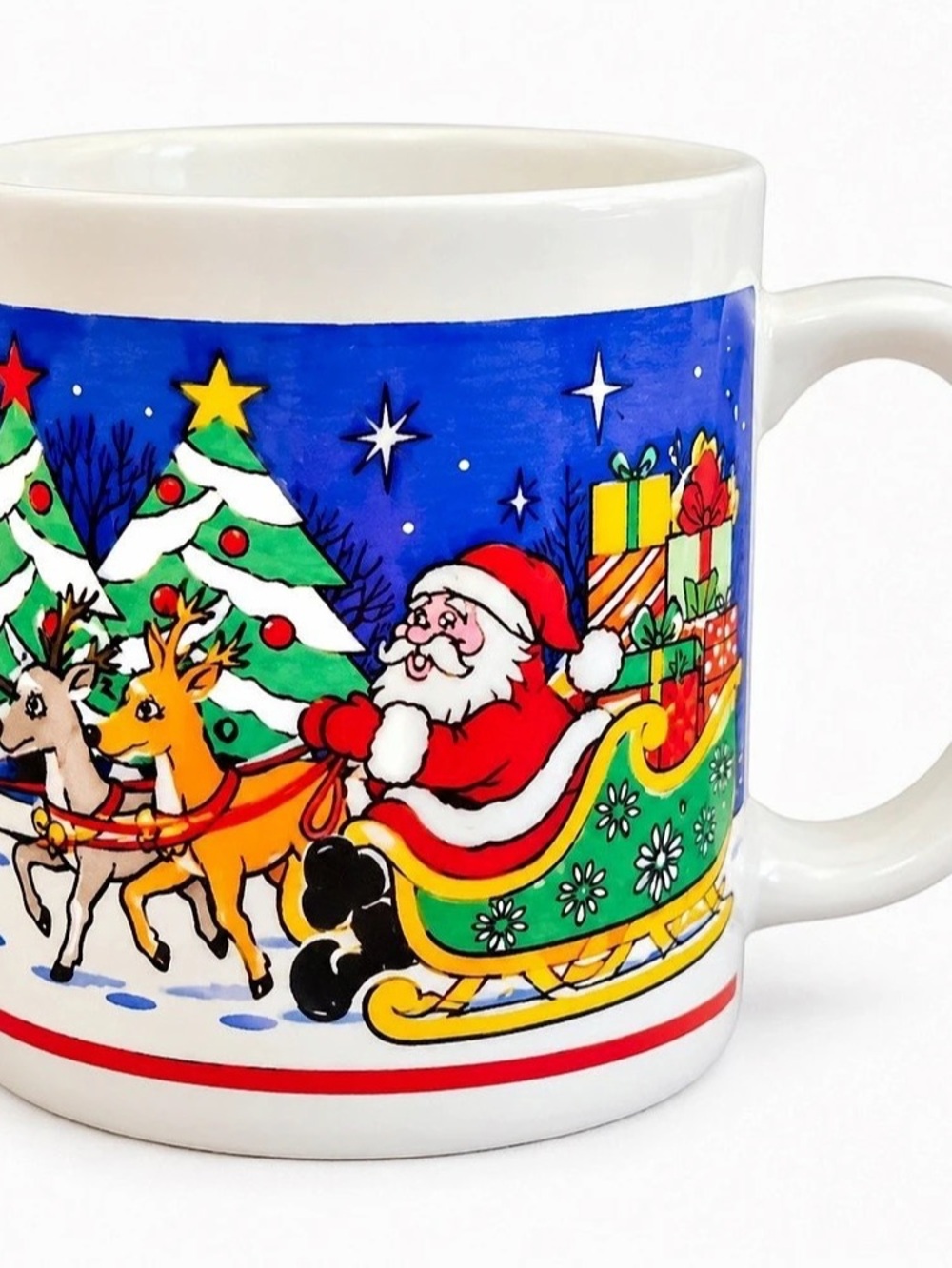 Vintage Kun-Lun Christmas Mug Santa Reindeer Sleigh Holiday Coffee Cup
